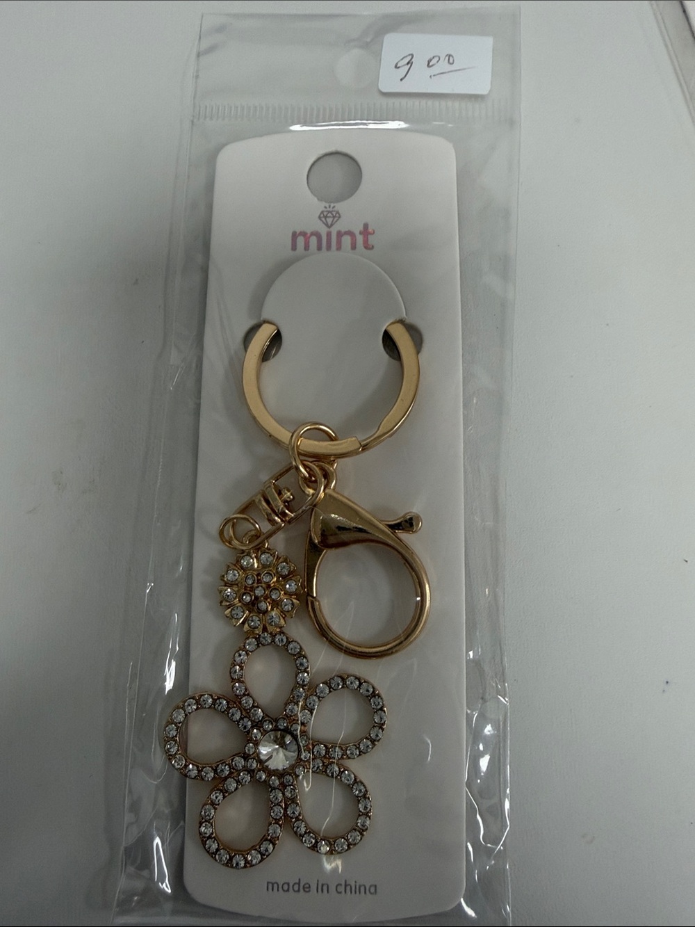 Mint Gold-Tone Crystal Flower & Charm Key Ring